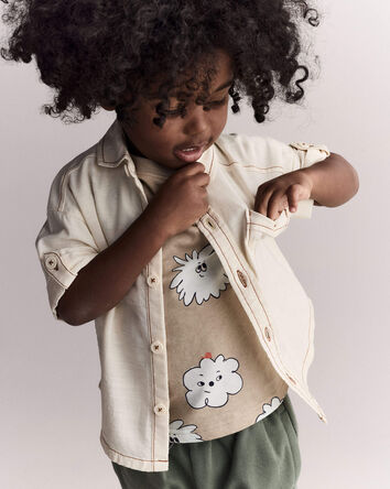 Toddler Boy Button-Down Short Sleeve Shirt - Cream, 