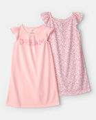Girls 2-Pack 'Dream' Floral Loose Fit Nightgown - Pink, image 1 of 4 slides