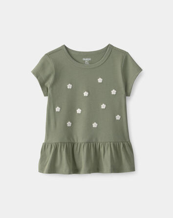 Tout-petit fille - Haut brod&eacute; &agrave; fleurs - Vert, 