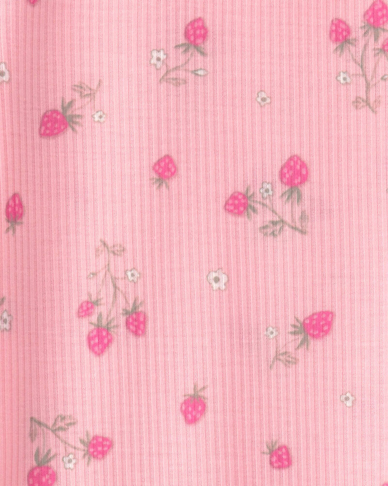 Girls Strawberry Rib Loose Fit 2-Piece Pyjama Set - Pink, image 4 of 5 slides