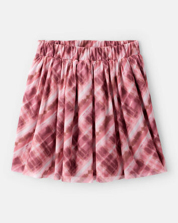 Girls Mesh Plaid Skirt - Pink, 