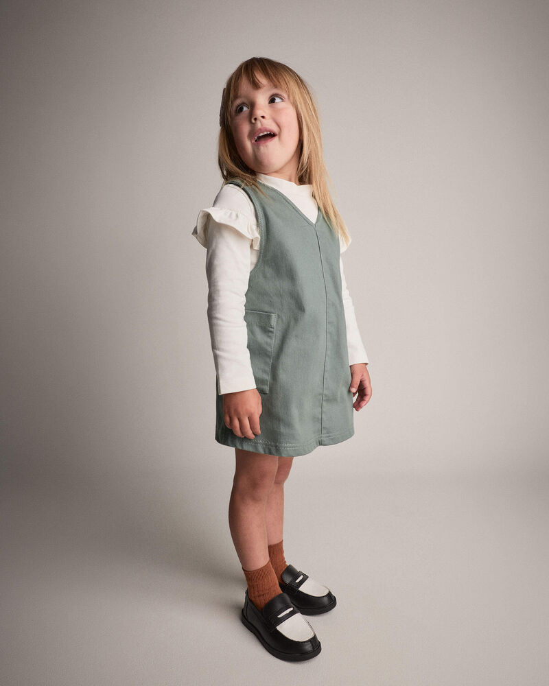 Toddler Girl Otter Pocket Denim Jumper - Olive, image 1 of 6 slides