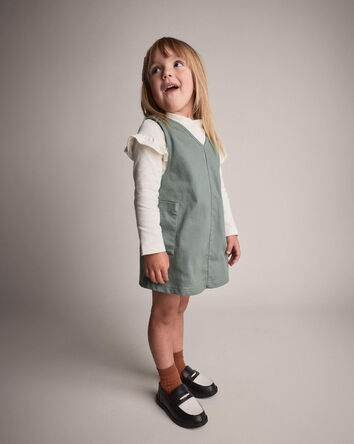 Toddler Girl Otter Pocket Denim Jumper - Olive, 