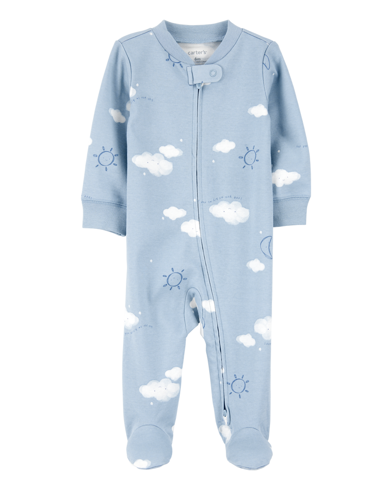 Baby Boy Cloud Print 2-Way Zip Cotton Sleeper, image 1 of 3 slides