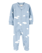Baby Boy Cloud Print 2-Way Zip Cotton Sleeper, image 1 of 3 slides