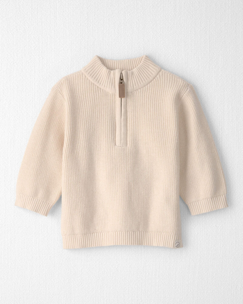 Baby Organic Cotton Zip-Up Jacket in Cream, image 1 of 4 slides