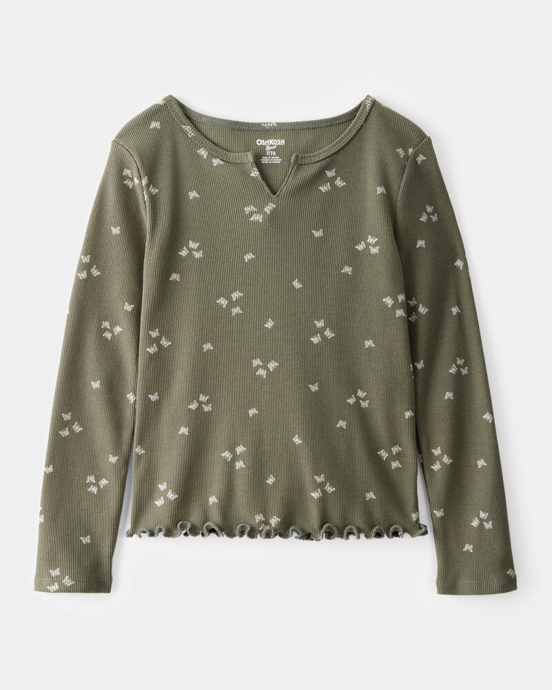 Kid Ribbed Butterfly Print Long-Sleeve Shirt - Olive
, image 1 of 3 slides