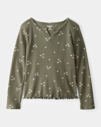 Kid Ribbed Butterfly Print Long-Sleeve Shirt - Olive
, 