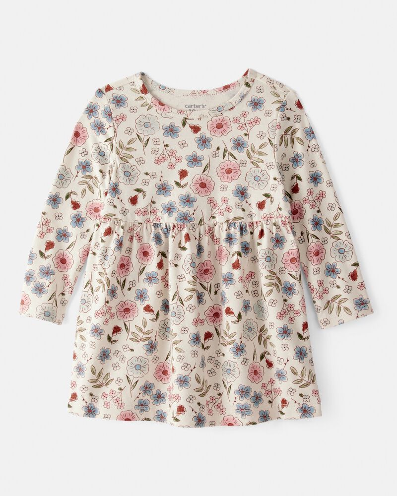 Baby Girl Floral Long-Sleeve Knit Dress - Cream, image 1 of 4 slides