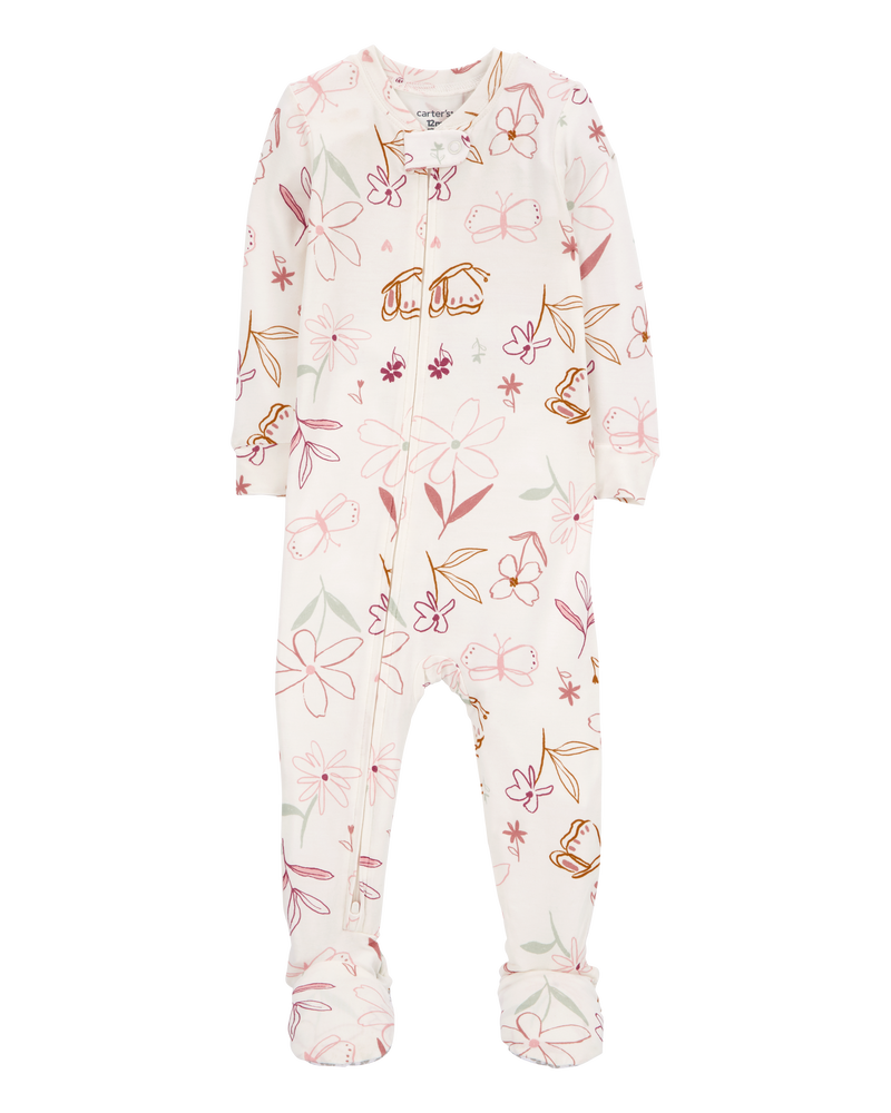 Baby Girl Floral 1-Piece PurelySoft Footie Pyjamas, image 1 of 5 slides