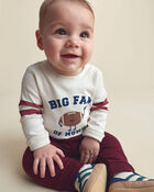 Baby Boy 2-Piece 'Big Fan Of Mommy' Football Long-Sleeve Bodysuit & Pant Set - Red/Cream, image 2 of 6 slides