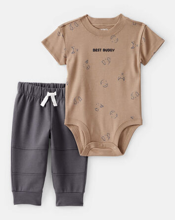 Baby Boy 'Best Buddy' Bodysuit & Jogger Set - Brown, 