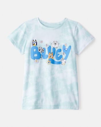 Filles - T-shirt à manches courtes teint sur nœud Bluey - Bleu, blanc, 