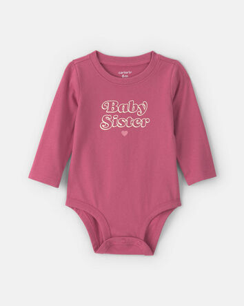 Baby Girl 'Baby Sister' Long-Sleeve Graphic Bodysuit - Pink, 