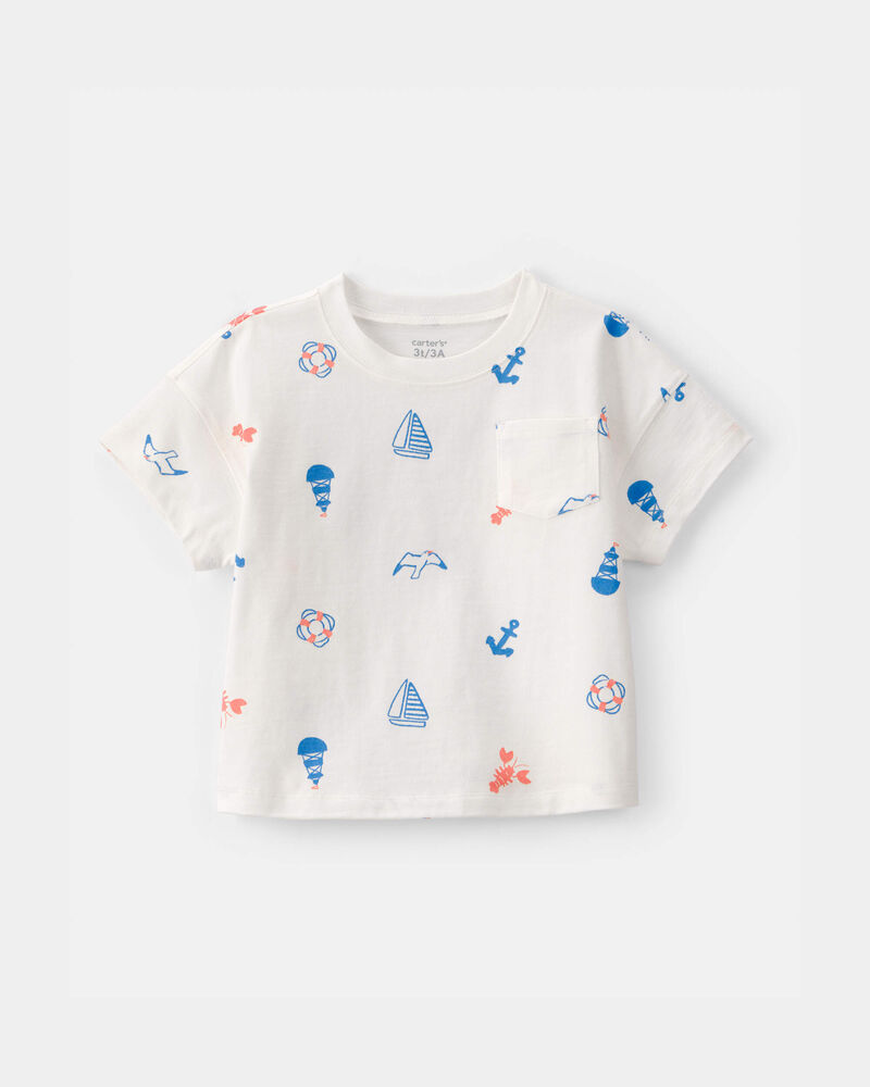 Toddler Boy Nautical Pocket Tee - White, image 1 of 3 slides