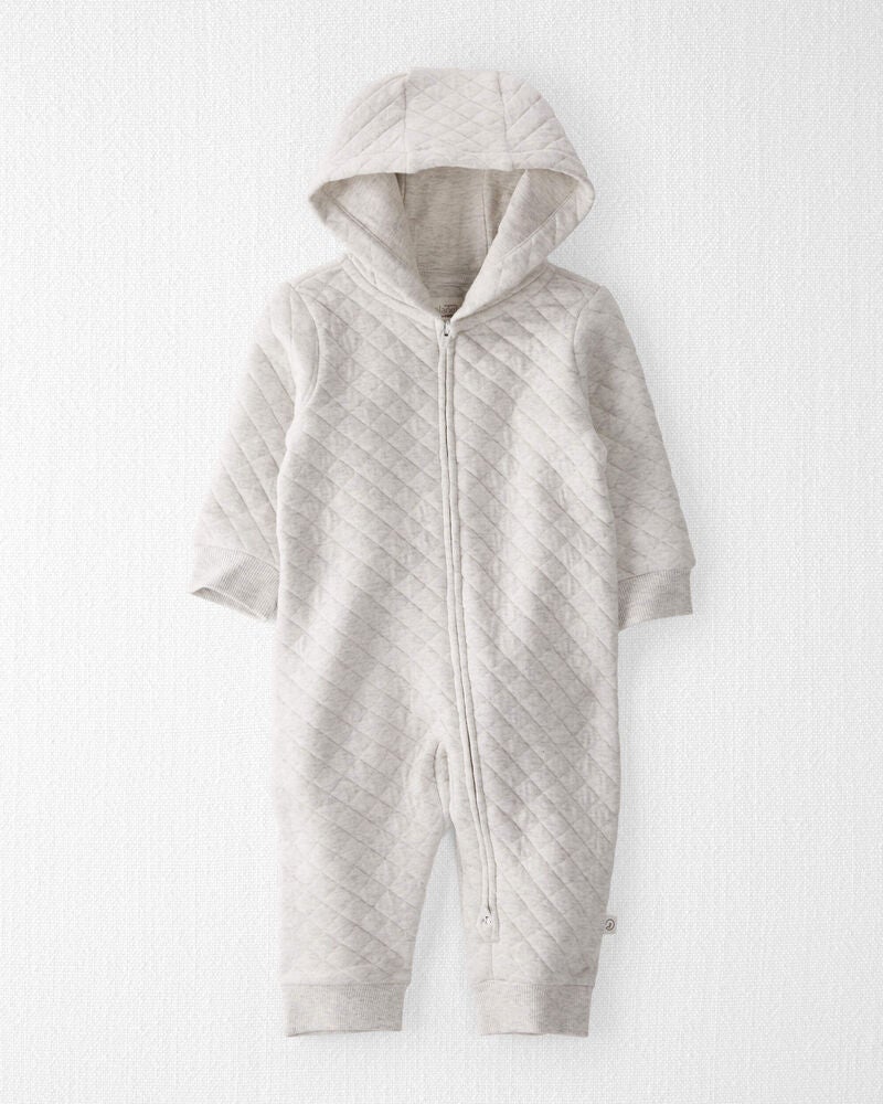 Baby Quilted Double Knit Hooded Jumpsuit Made with Organic Cotton, image 1 of 4 slides