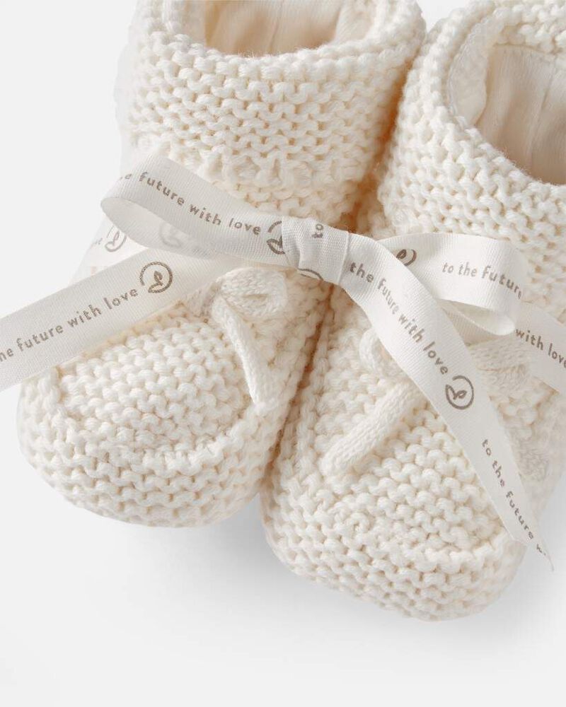 B&eacute;b&eacute; Chaussons crochet&eacute;s en coton biologique - Cr&egrave;me, image 2 sur 2 diapositives