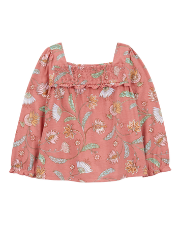 Baby Wildflower Print Smocked Square Neck Top, 