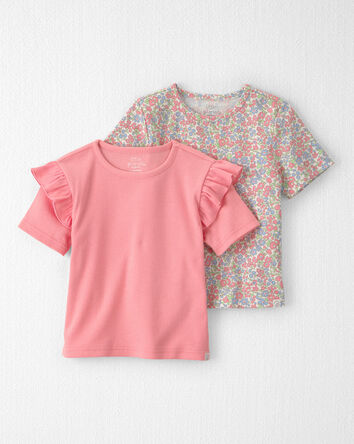 Tout-petit fille - Emballage de 2 t-shirts en coton biologique c&ocirc;tel&eacute;, 