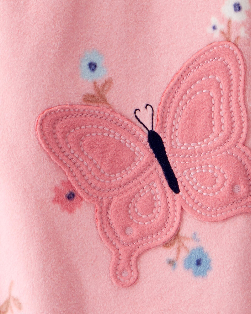 Toddler Girl Butterfly & Floral Print Loose Fit Long-Sleeve 2-Way Zip 1-Piece Pyjamas - Pink, image 3 of 4 slides