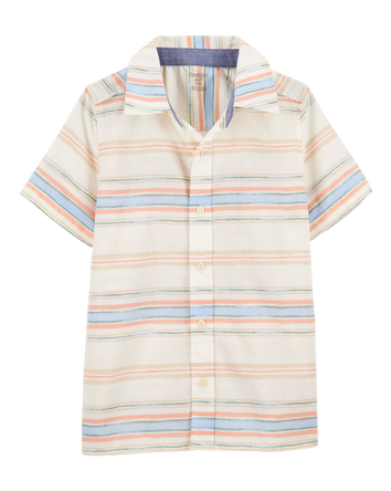 Kid Short-Sleeve Stripe Button-Down Shirt - Cream, 