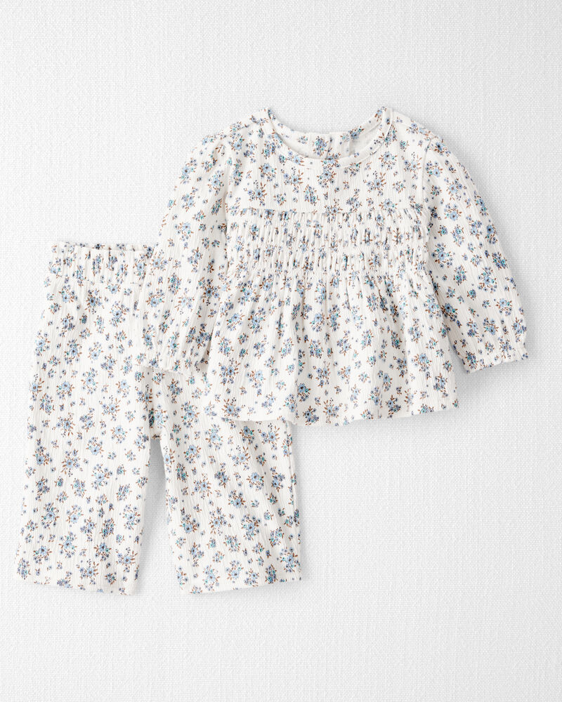 Baby Girl 2-Piece Organic Cotton Set in BlueMist Bloom, image 1 of 5 slides