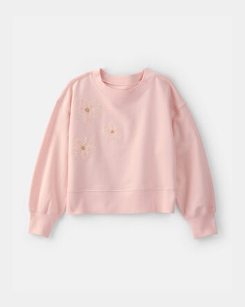 Girls Floral French Terry Pullover Sweatshirt - Pink, 