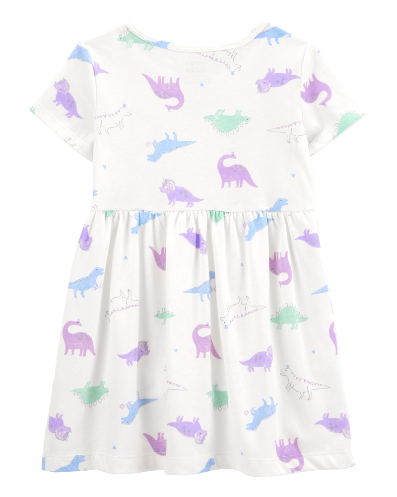 Toddler Girl Dinosaur Print Short-Sleeve Dress, image 2 of 4 slides