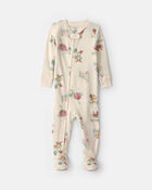 B&eacute;b&eacute; fille - Pyjama ajust&eacute; 1 pi&egrave;ce en 100&nbsp;% coton &agrave; fermeture &agrave; glissi&egrave;re double sens &agrave; motif ferme campagnarde - Cr&egrave;me, image 1 sur 4 diapositives