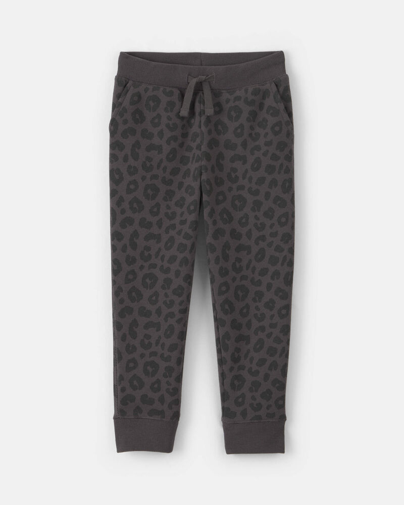 Toddler Girl Leopard Fleece Joggers - Black, image 1 of 4 slides