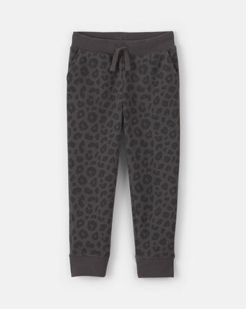 Toddler Girl Leopard Fleece Joggers - Black, 