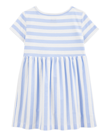 Toddler Striped Short-Sleeve Dress- Blue, 