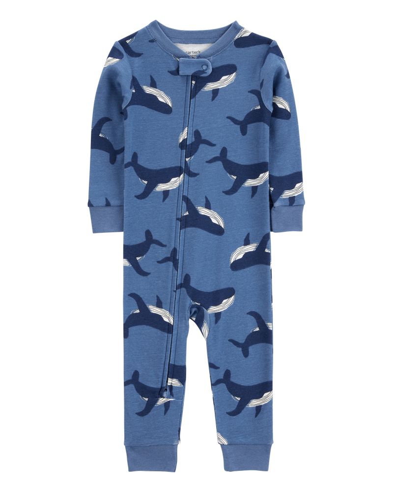 Baby Boy Whale Print Snug Fit Cotton Footless 1-Piece Pyjamas - Navy, image 1 of 4 slides