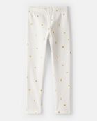 Girls Star Pull-On Stretch Cozy Leggings - Cream, image 1 of 5 slides