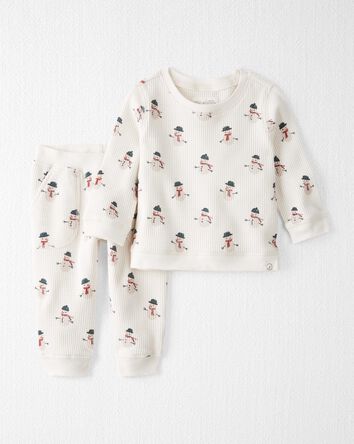 Baby Waffle Knit Set Made with Organic Cotton in Snowman Print
, 