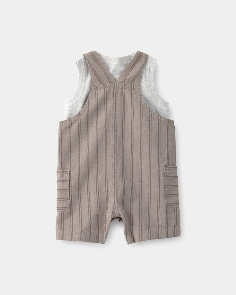 Baby Boy 2-Piece Striped Sleeveless Overall Set - Brown, image 2 of 6 slides