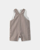 Baby Boy 2-Piece Striped Sleeveless Overall Set - Brown, image 2 of 6 slides