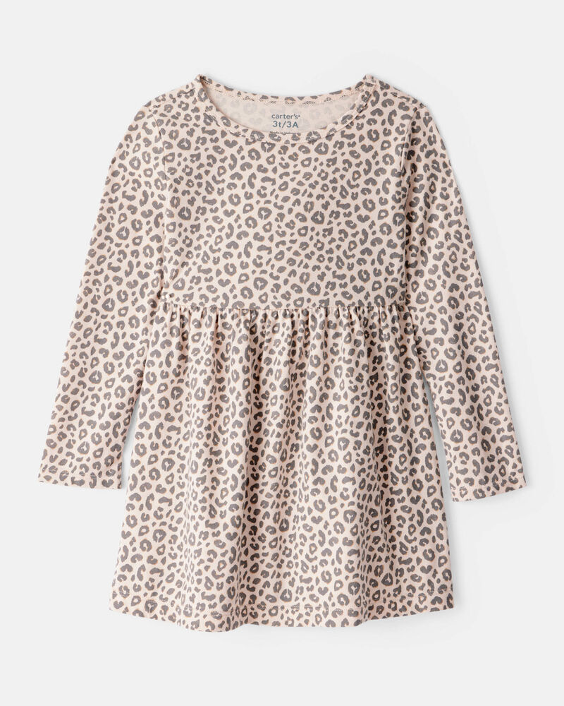 Toddler Girl Leopard Print Long-Sleeve Dress - Brown, image 1 of 4 slides