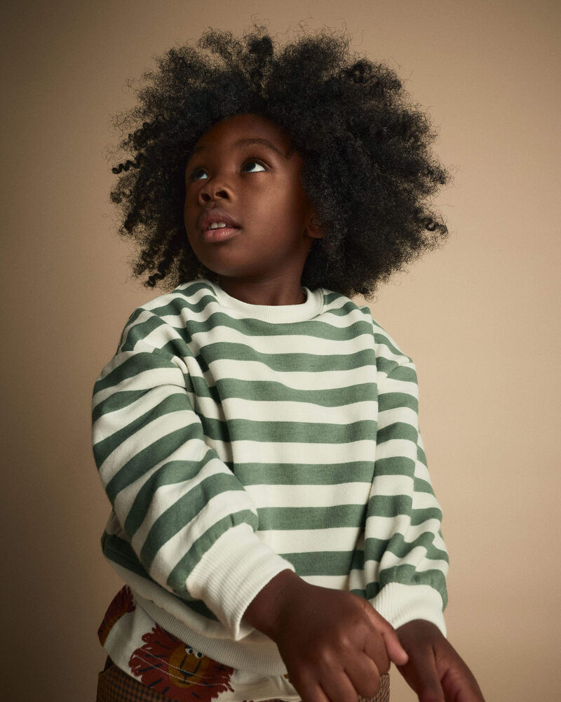 Toddler Otter Sweatshirt&trade; with Pockets in Stripes - Olive/Cream, image 3 of 5 slides