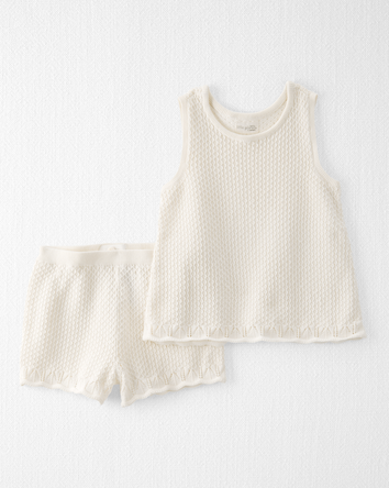 Kid 2-Piece Organic Cotton Crotchet Knit Set-Cream, 
