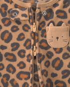Baby Girl Leopard Fleece 2-Way Zip Sleeper - Brown, image 4 of 5 slides