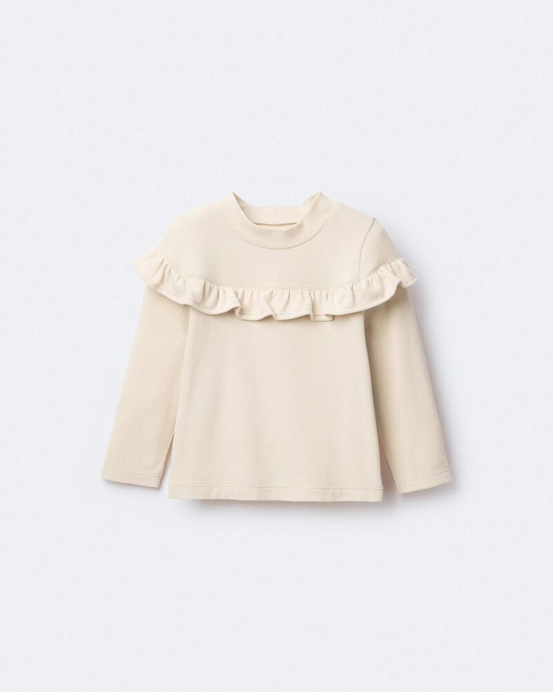 Toddler Girl Mock Neck Ruffle Top - Khaki, image 5 of 6 slides