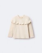 Toddler Girl Mock Neck Ruffle Top - Khaki, image 5 of 6 slides