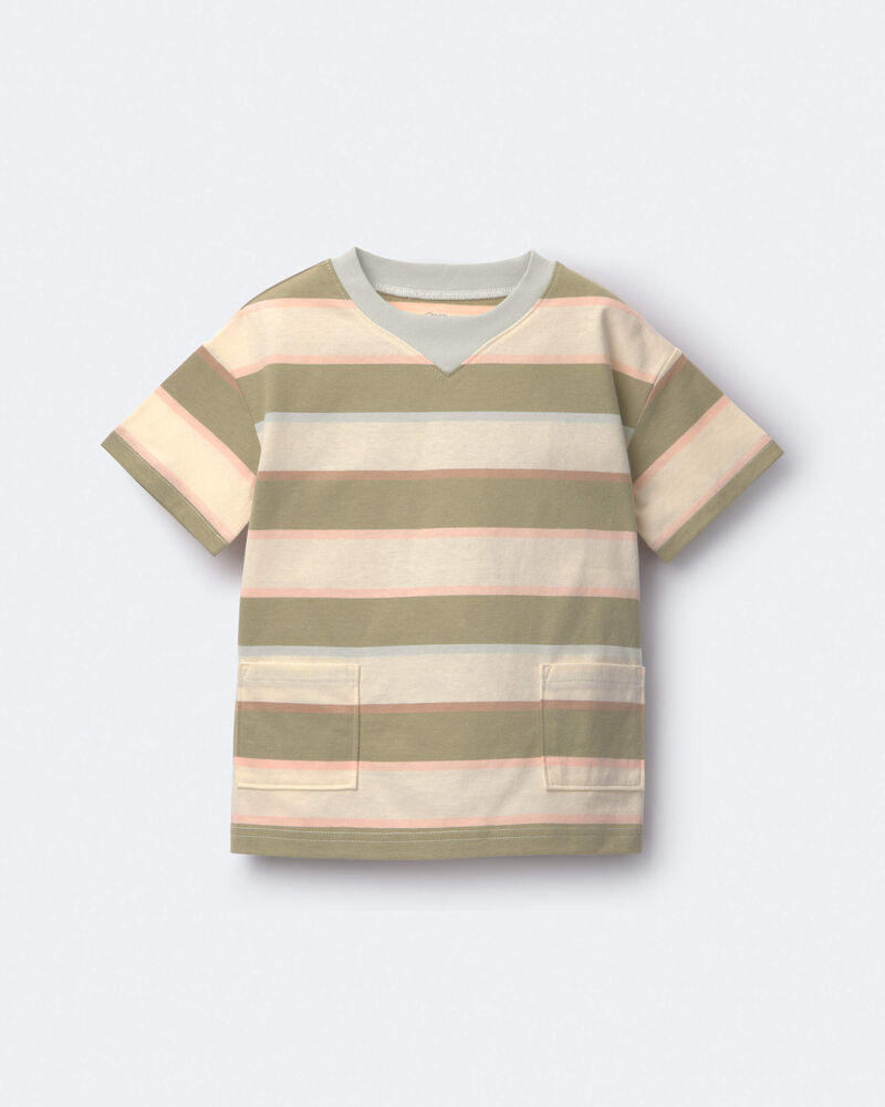 Toddler Boy Otter Pocket Tee in Stripes - Cream/Light Blue, image 2 of 5 slides