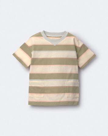 Toddler Boy Otter Pocket Tee in Stripes - Cream/Light Blue, 