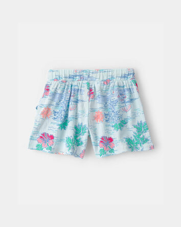 Girls Palm Floral Gauze Shorts - Blue, 