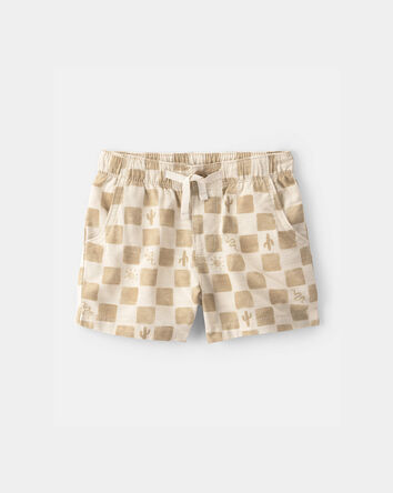 Toddler Boy Cactus Checkered Drawstring Shorts - Beige, 