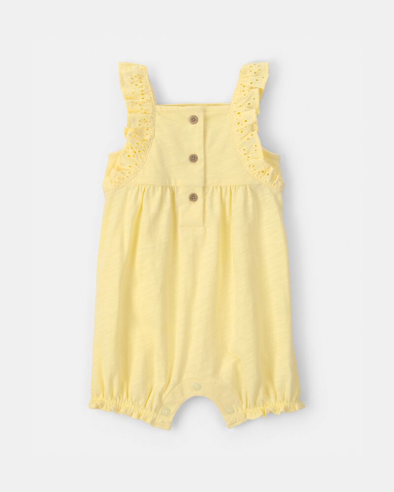 Baby Girl Ruffle Eyelet Sleeveless Romper - Yellow, image 1 of 3 slides