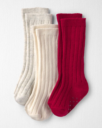 Baby Girl 3-Pack No-Slip Knee-High Socks Made with Organic Cotton, 