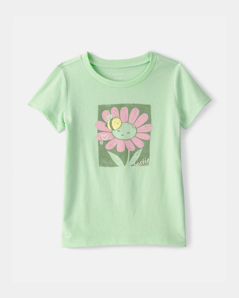 Toddler Girl Flower Graphic Tee - Green, image 1 of 3 slides